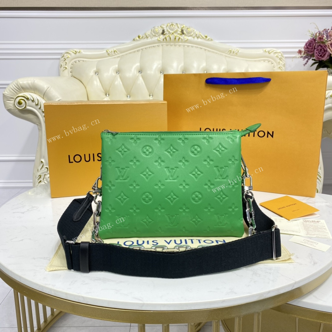 Louis Vuitton Lambskin Embossed Monogram Coussin PM LV Motion Green
